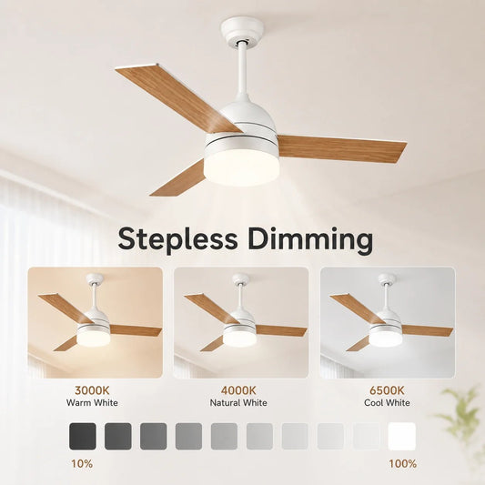 Plafonnier ventilateur LED avec télécommande, lumière dimmable et 6 vitesses réversibles - Lumeria