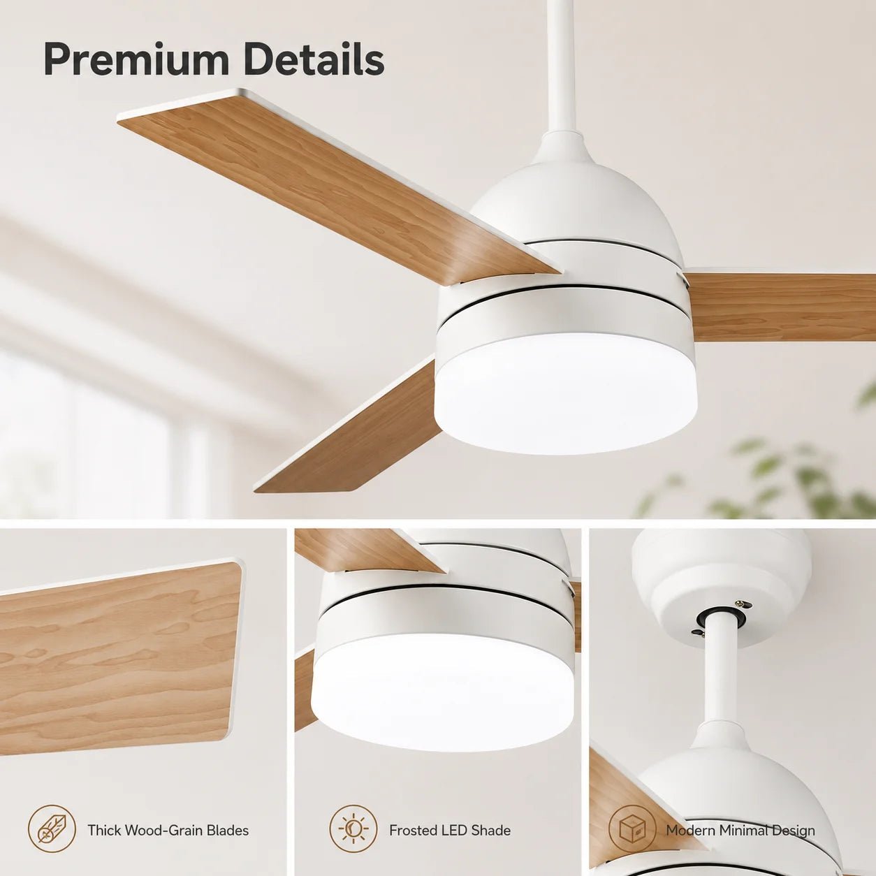 Plafonnier ventilateur LED avec télécommande, lumière dimmable et 6 vitesses réversibles - Lumeria