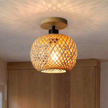 Retro Led Bamboo Woven Ceiling Lamp Corridor Aisle Living Room Ceiling Light E27 Woven Lamps Decorative Fixtures - Lumeria