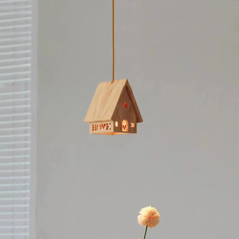 Solid Wood Small House Chandeliers Children's Bedroom Bedside Lamps Minimalist Log Style Nursery Boy Girl Bedroom Chandelier LED - Lumeria