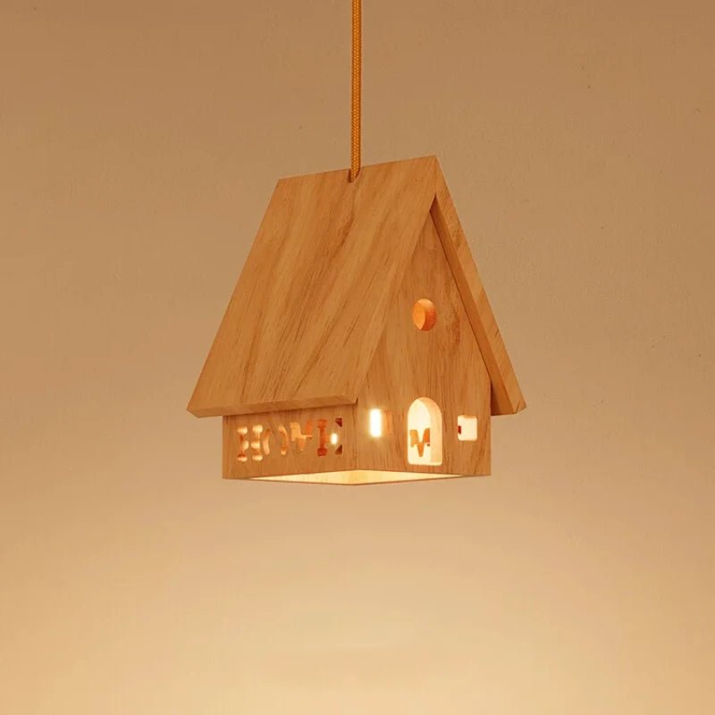 Solid Wood Small House Chandeliers Children's Bedroom Bedside Lamps Minimalist Log Style Nursery Boy Girl Bedroom Chandelier LED - Lumeria