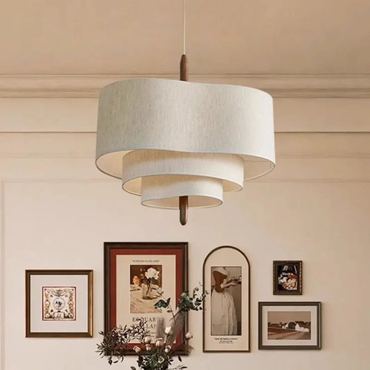 Suspension en fer avec abat - jour beige tricoté main style Art déco - Lumeria