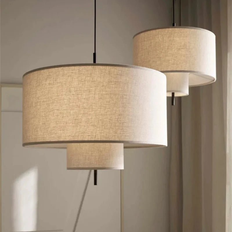 Suspension en fer avec abat - jour beige tricoté main style Art déco - Lumeria