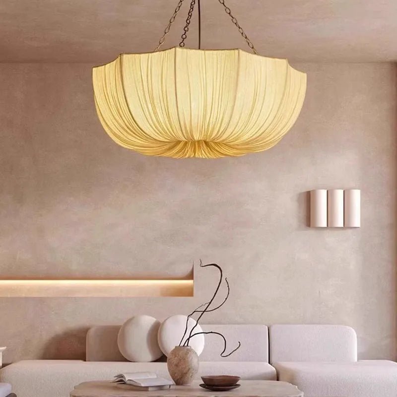 Suspension en fer et tissu Japandi avec ampoule LED E27 - Lumeria