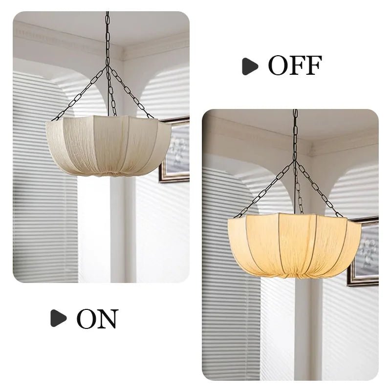 Suspension en fer et tissu Japandi avec ampoule LED E27 - Lumeria