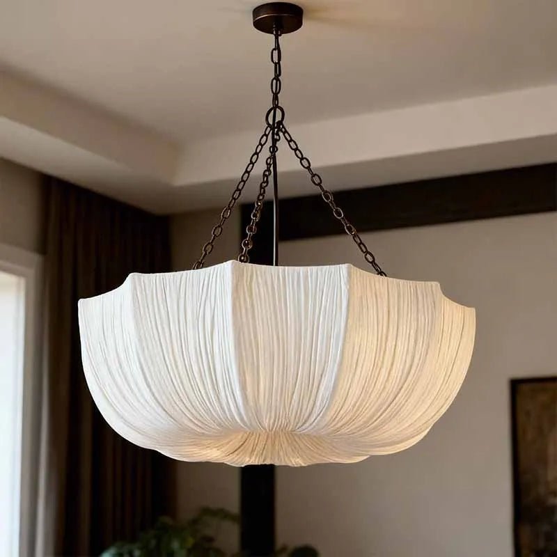 Suspension en fer et tissu Japandi avec ampoule LED E27 - Lumeria