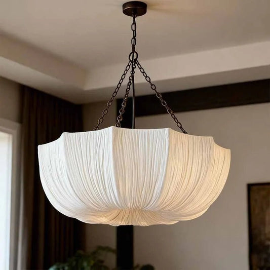 Suspension en fer et tissu Japandi avec ampoule LED E27 - Lumeria