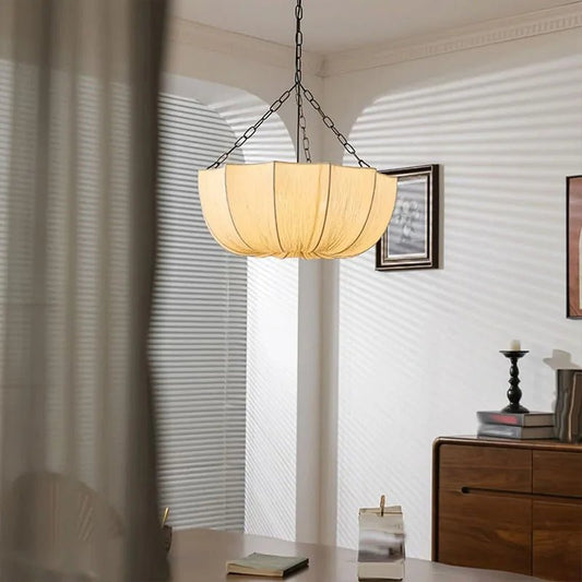 Suspension en fer et tissu Japandi avec ampoule LED E27 - Lumeria