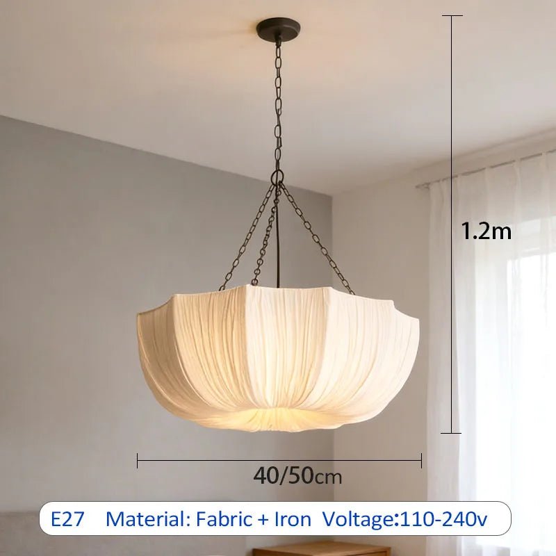 Suspension en fer et tissu Japandi avec ampoule LED E27 - Lumeria