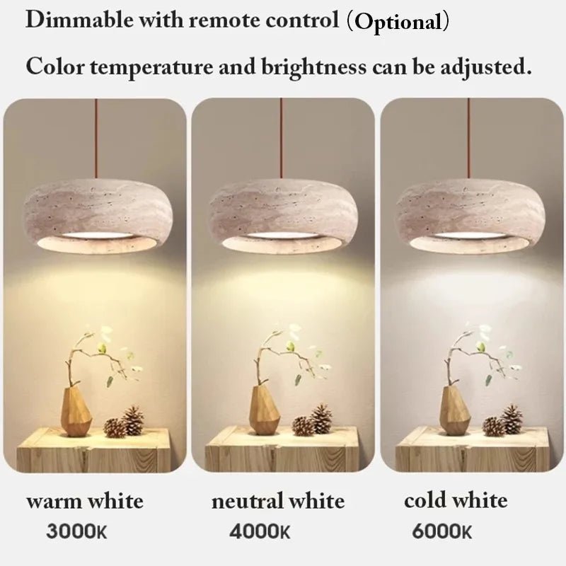 Suspension en travertin jaune avec LED réglable et télécommande - Lumeria