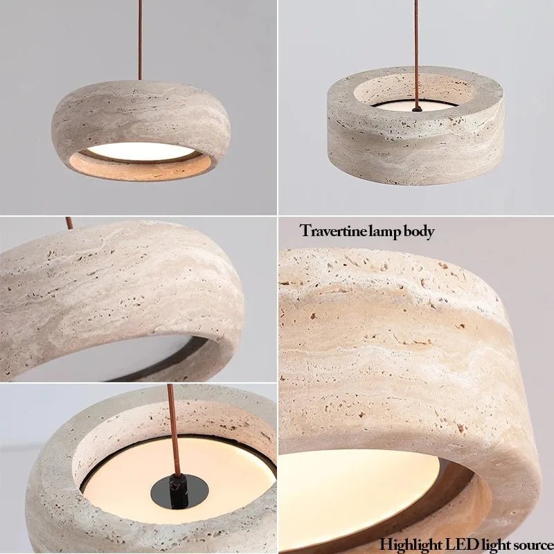 Suspension en travertin jaune avec LED réglable et télécommande - Lumeria