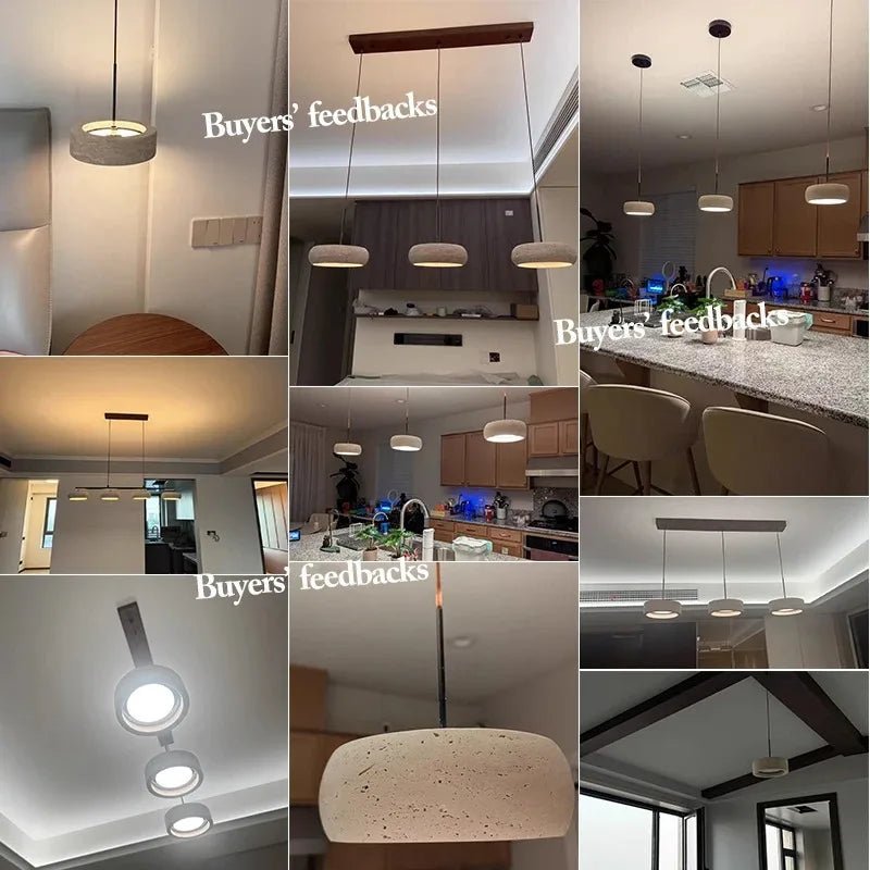 Suspension en travertin jaune avec LED réglable et télécommande - Lumeria