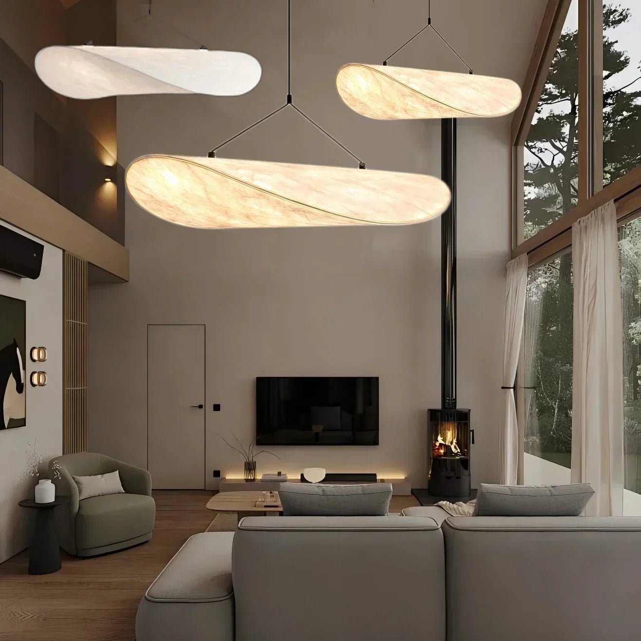 Suspension LED en tissu tricoté main avec télécommande style Art déco - Lumeria