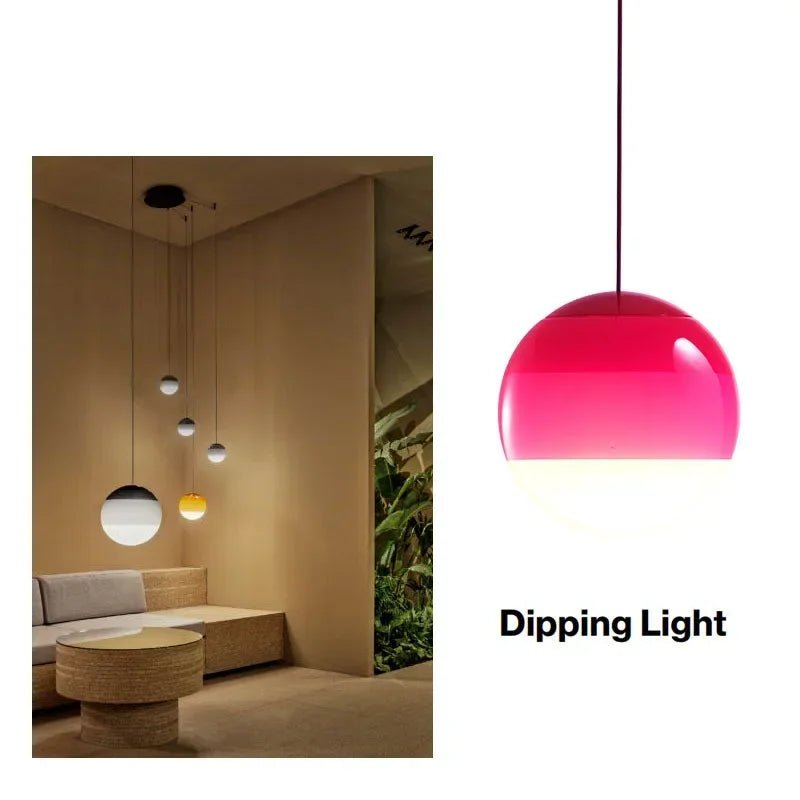 Suspension sphérique en pierre de verre teintée avec câble métal peint - Lumeria