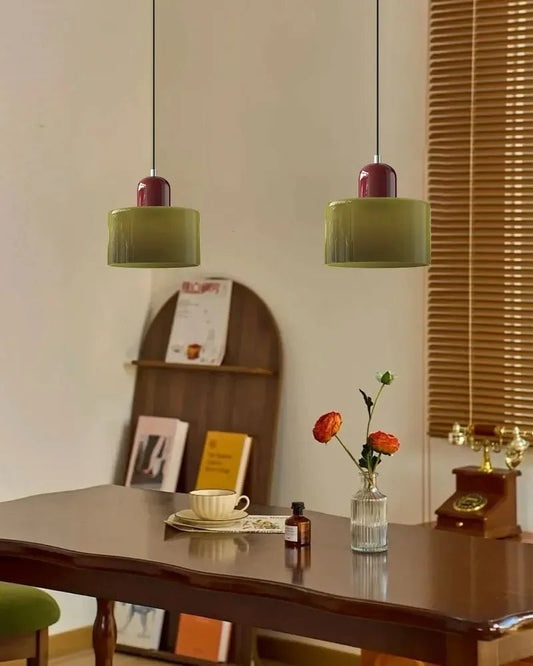 Suspension vintage verre soufflé multicolore avec câble métal réglable - Lumeria