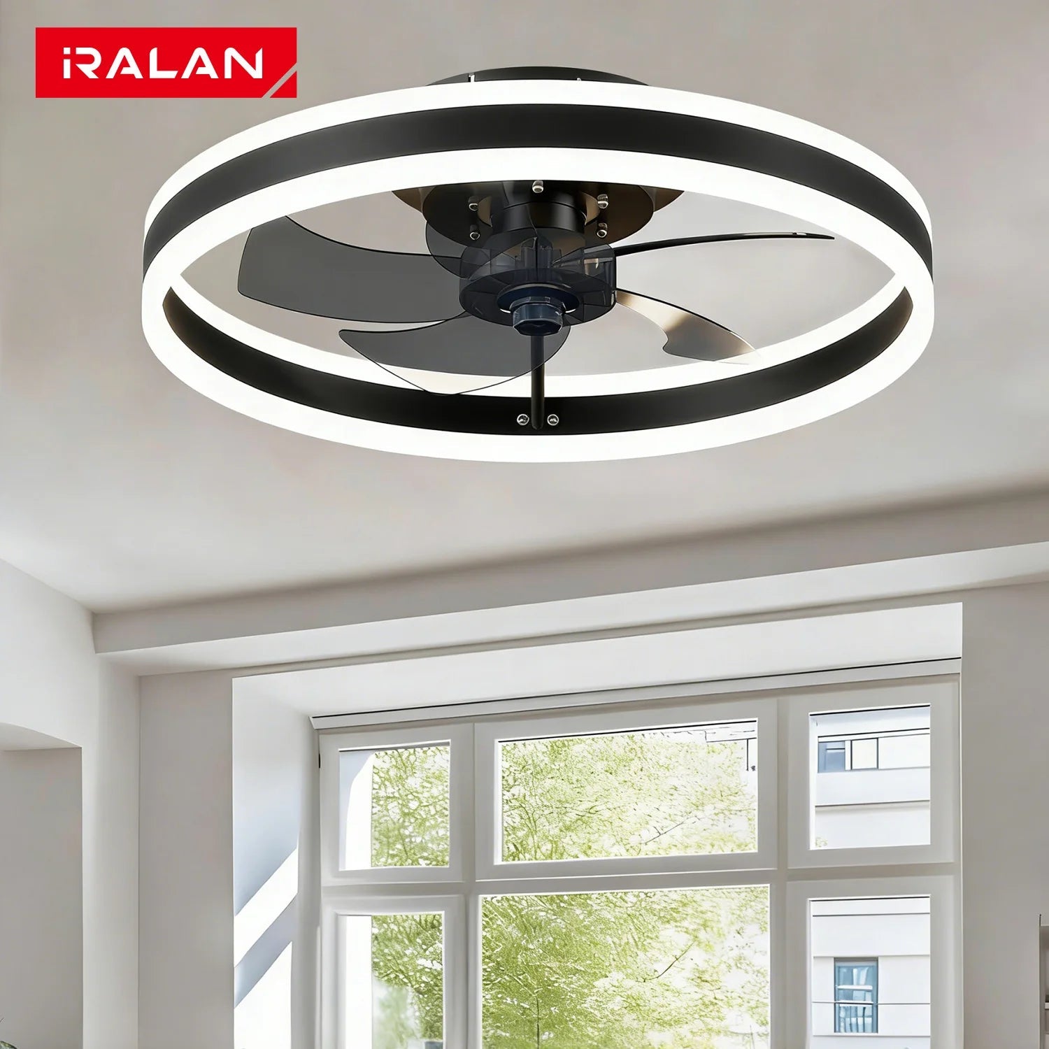 Ventilateur plafond LED contemporain Iralan avec lumière dimmable - Lumeria